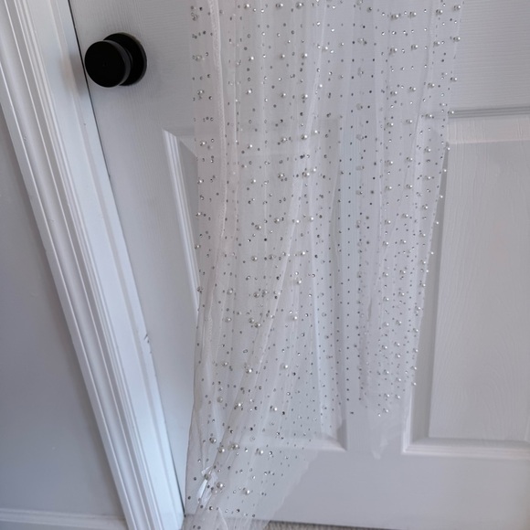 BRIDAL Pearl Crystal Sheer Cover Up Long Sleeve Maxi Dress S - Picture 8 of 13